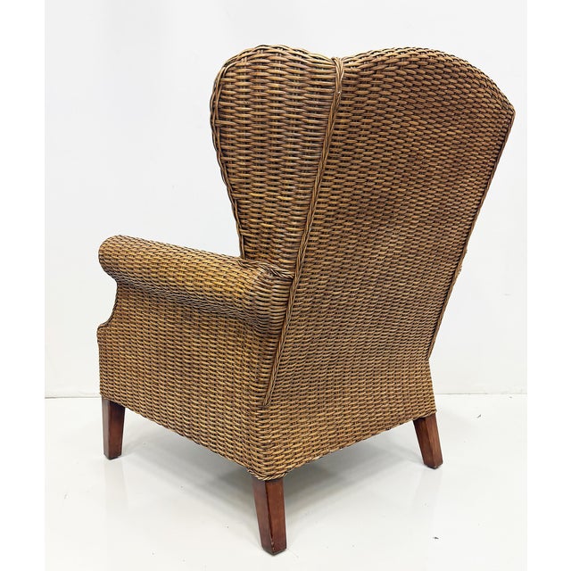 Brown Vintage Braxton Culler Havana Woven Rattan Wingback Chairs, Pair For Sale - Image 8 of 14