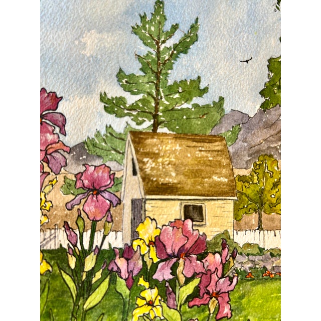 Shabby Chic Giclee Print Larkspur Hill Flower Shop” Watercolor Ink and Wash Painting For Sale - Image 3 of 12