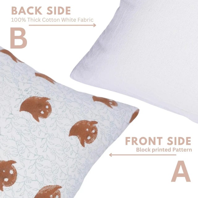 Contemporary Fabdivine Block Print Cushion Cover Handmade Cotton Halloween Décor, Boho Festive Style Size-14x14- Ghost For Sale - Image 3 of 5