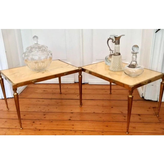 Beige Italian Art Nouveau Style Side Table in Carrara Marble and Brass, 1970s For Sale - Image 8 of 8