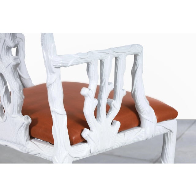Vintage Hollywood Regency White Lacquered and Leather Armchairs, 1950s For Sale - Image 12 of 12