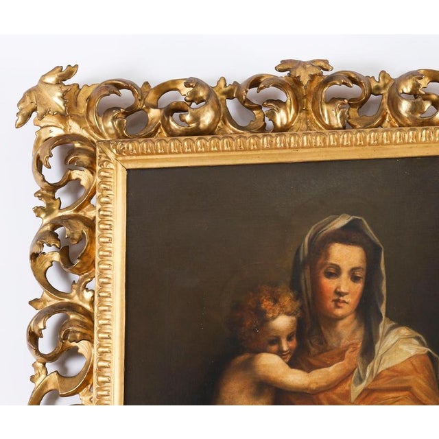Follower of Raphael, Antique Painting of Madonna & Child, 19th Century, Oil on Canvas For Sale - Image 10 of 14