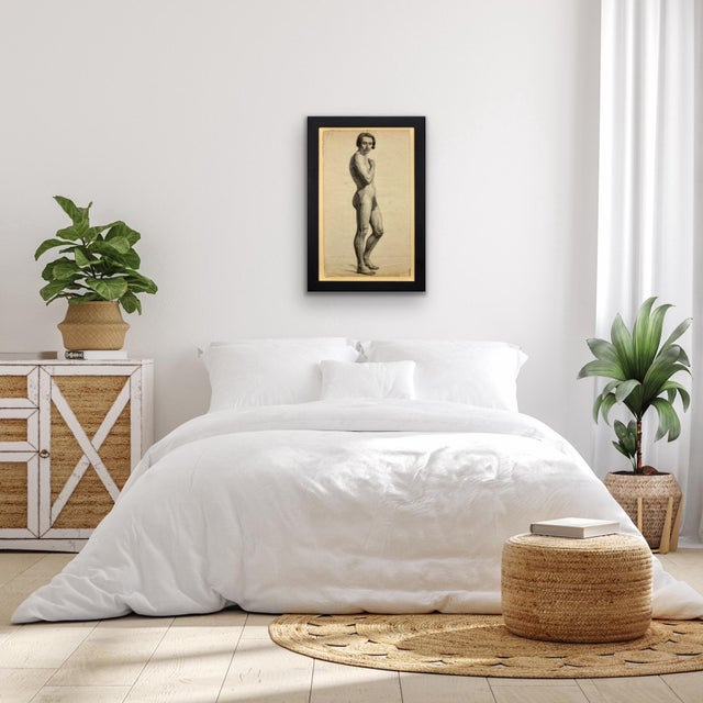 Henry Arthur Roberts after Drölling, Pre-Second Republic French Academy Life Study of Standing Male Nude, 1800s, Charcoal & Pencil on Paper For Sale - Image 11 of 18