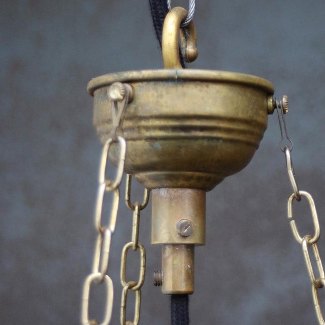 Yellow French Art Deco Brass and Etched Ochre Glass Pendant Light, 1920s For Sale - Image 8 of 10