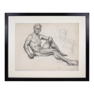 Large Vintage Art Deco Graphite Nude Male Figure Study by Illustrator William B Pattengill 1934