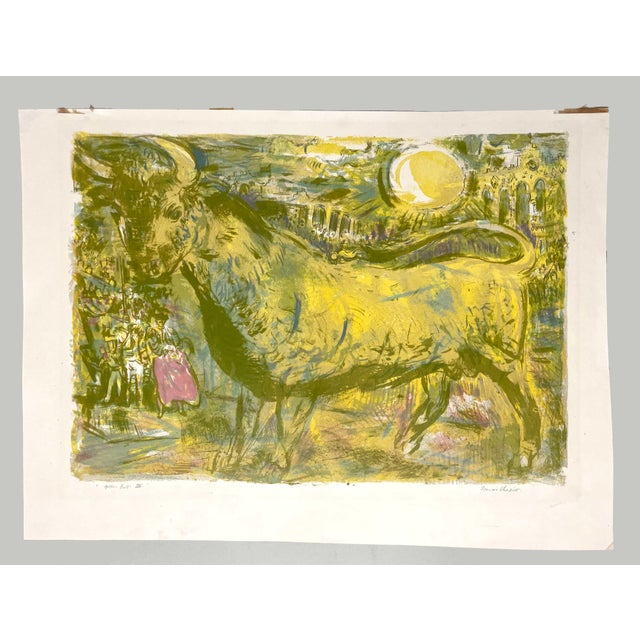 Mid-Century Modern Captivating 1950s Francis Chapin Lithograph in Colors, Titled "Golden Bull III" For Sale - Image 3 of 8
