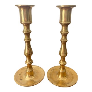 1980s Traditional Brass Candle Holders, a Pair For Sale
