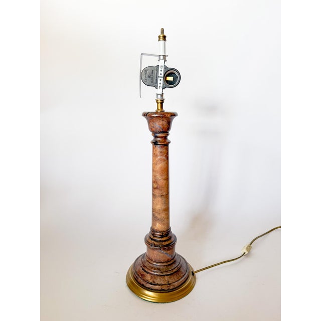 Vintage Alabaster Marble Column Table Lamp, Double Sockets For Sale - Image 4 of 12