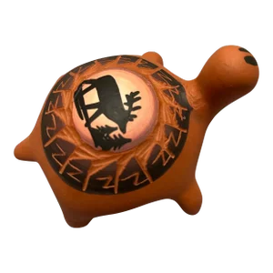 2000s Native American Navajo Hand Painted Pottery Terracotta Turtle, Signed
