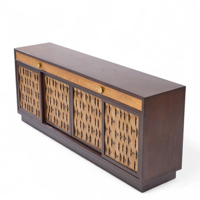 Edward Wormley for Dunbar Mid Century Basketweave Rosewood and Mahogany Credenza For Sale - Image 14 of 15