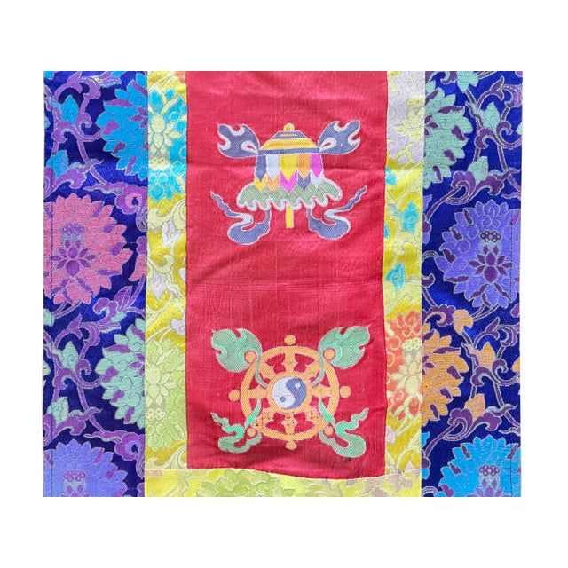 Textile Vintage Tibetan Style Treasure Symbol Wall Hanging Tapestry Fabric Art For Sale - Image 7 of 14