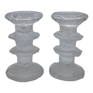 Vintage Pair of Crackled Crystal Candlesticks For Sale