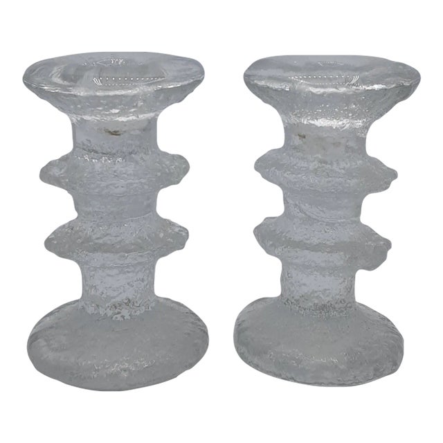 Vintage Pair of Crackled Crystal Candlesticks For Sale