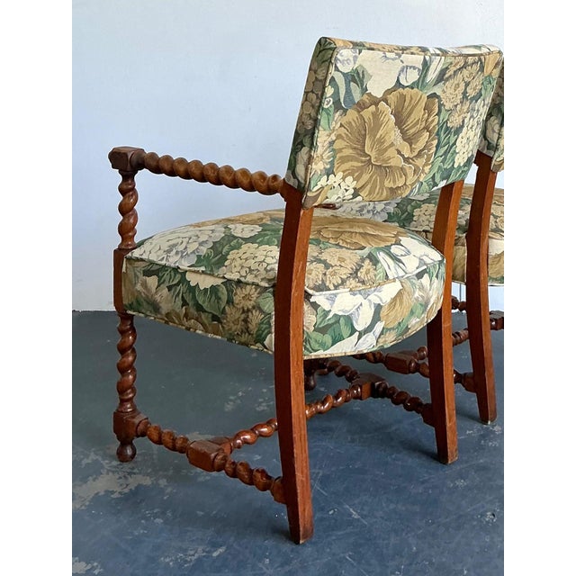 Vintage Twisted Wood Dorothy Draper Upholstered Barley Twist Armchairs For Sale - Image 15 of 18