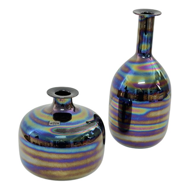 Iridescent Murano Glass Vases by Nason & Moretti, 1960, Set of 2 For Sale