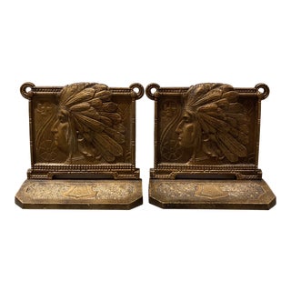Judd Bronze Native American Indian Bookends - a Pair For Sale