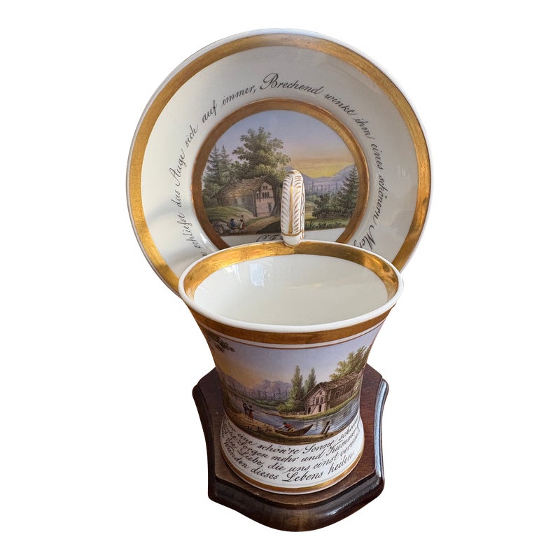 Antique Kpm Teacup & Saucer With Landscape Circa 1826
