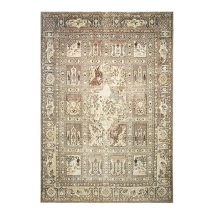 Awesome Tan Beige Color With Intricate Figurative Design Antique Tabriz Rug