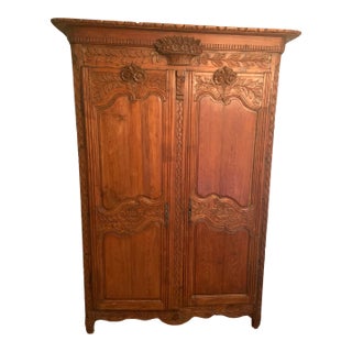 Circa 1880's French Provincial Carved Wood Wedding Armoire For Sale