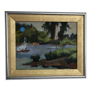 "Whispers Along the River" Early 20th Century - Oil on Board Signed at the Bottom, Framed For Sale