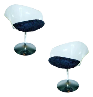1970 Estelle Laverne Inspired Lucite & Chrome Swivel Tulip Chairs, Pair