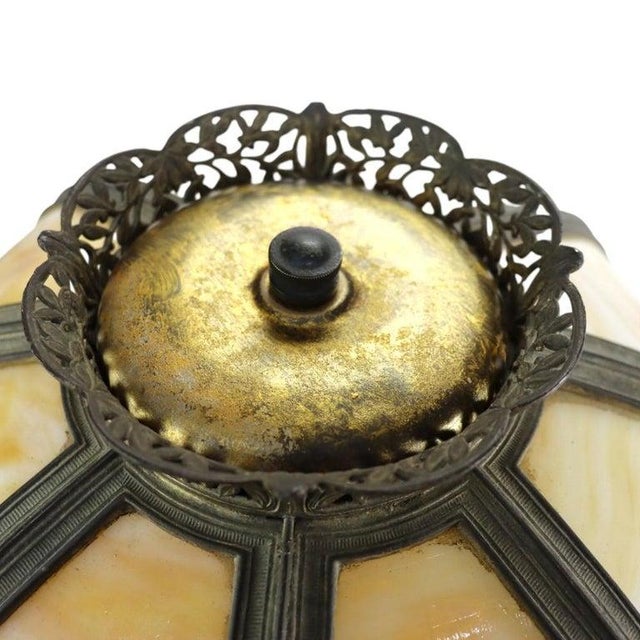 Bradley & Hubbard 8-Panel 2-Tone Arts & Crafts Slag Glass Lamp Table C1920 For Sale - Image 9 of 11