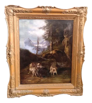 Hunting Scene, 1800s, Oil on Canvas, Framed