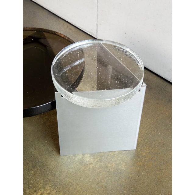 Contemporary Alwa One Side Table with Smoky Grey Top & Brushed Stainless Steel Base by Sebastian Herkner for Pulpo For Sale - Image 3 of 4