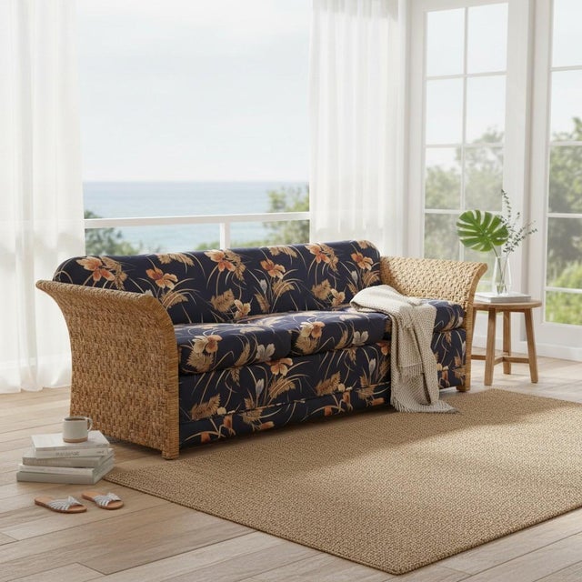 1980s Vintage Coastal Wicker Rattan Sofa For Sale - Image 10 of 10