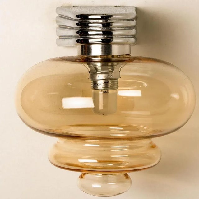 Amber Glass and Chrome Wall Light, 1970s For Sale - Image 4 of 12