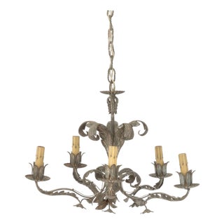 Hollywood Regency Foliate Form Tole Chandelier For Sale