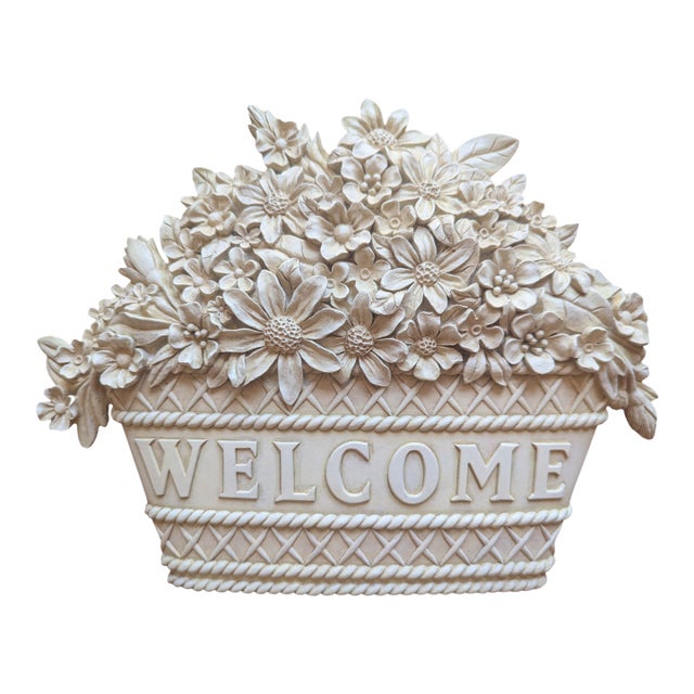 English Country Basket of Flowers Welcome Sign Plaque For Sale