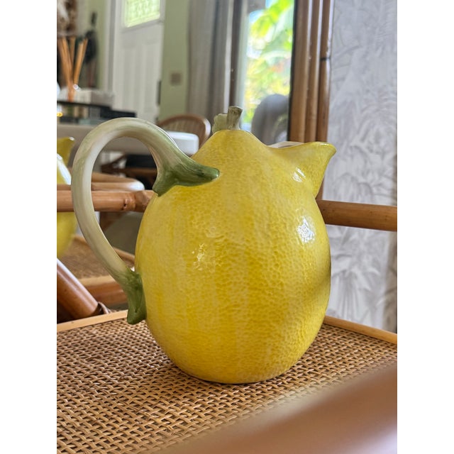 Art Deco 1960s Portuguese Majolica Lemon Pitcher — Caldas Da Rainha Region Pinheito Style, Unsigned | Hand-Painted Ceramic For Sale - Image 3 of 9