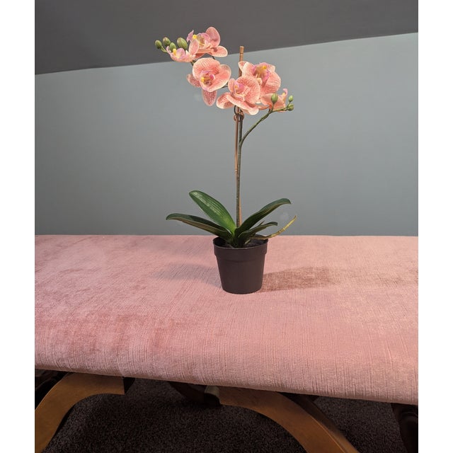 Vintage Dorothy Draper Espana Pink Velvet Bench With Curule Legs For Sale - Image 14 of 15