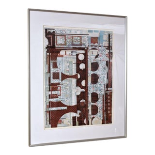 Kathleen Bridges Contemporary Burgundy Blue Geometric Pattern Paper Collage For Sale