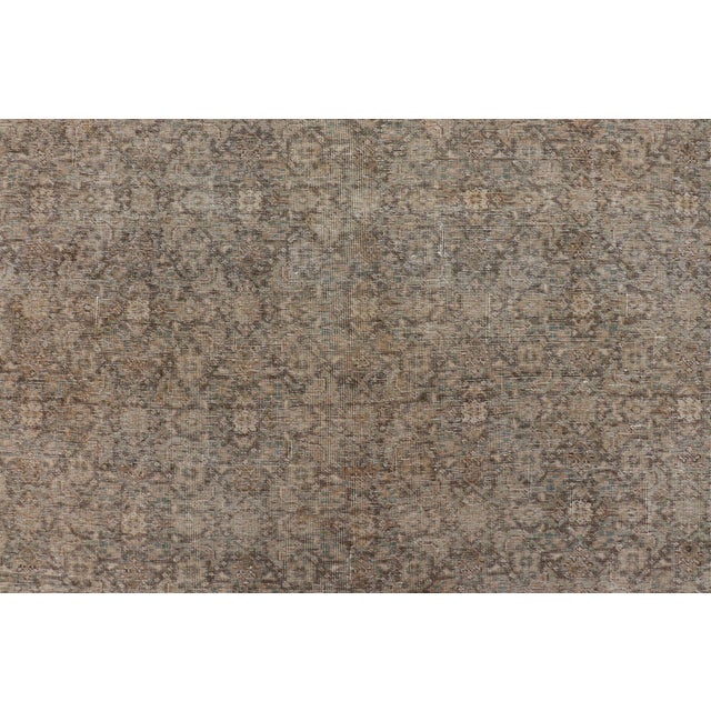 Light Green, Brown & Tan Persian Tabriz Antique Rug in All Over Herati Design 7'10 X 11'10 For Sale - Image 14 of 16