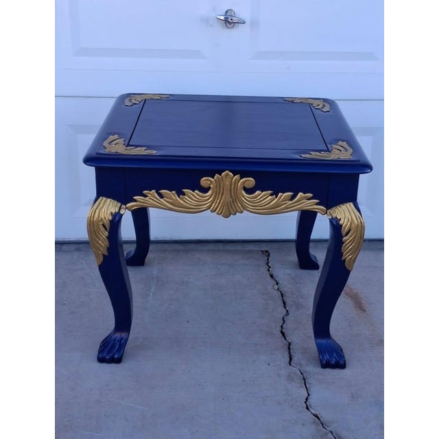 Upcycled Hollywood Regency Navy Blue & Gold Gilded Clawfoot Side Table For Sale In Las Vegas - Image 6 of 8