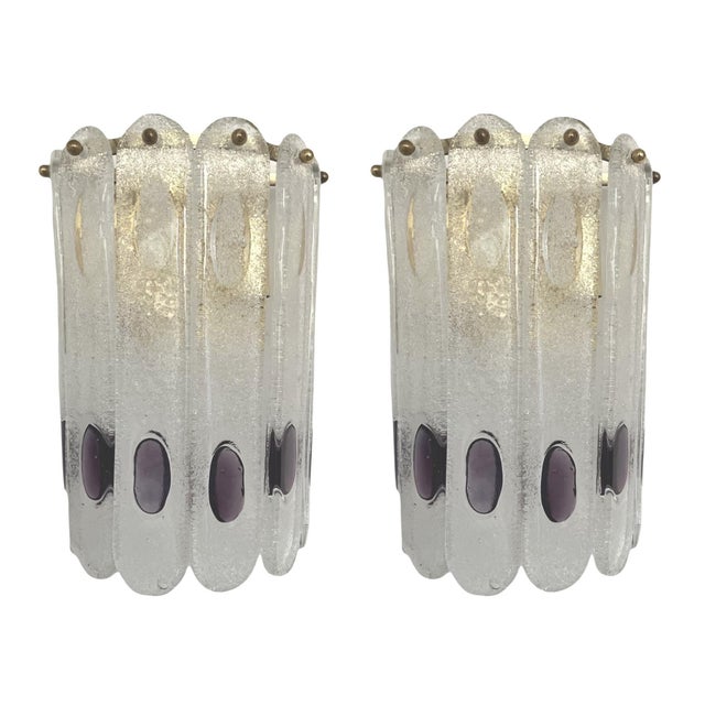 Mauve Italian Lilac Murano Glass Wall Sconces from Mazzega, 1970s, Set of 2 For Sale - Image 8 of 9