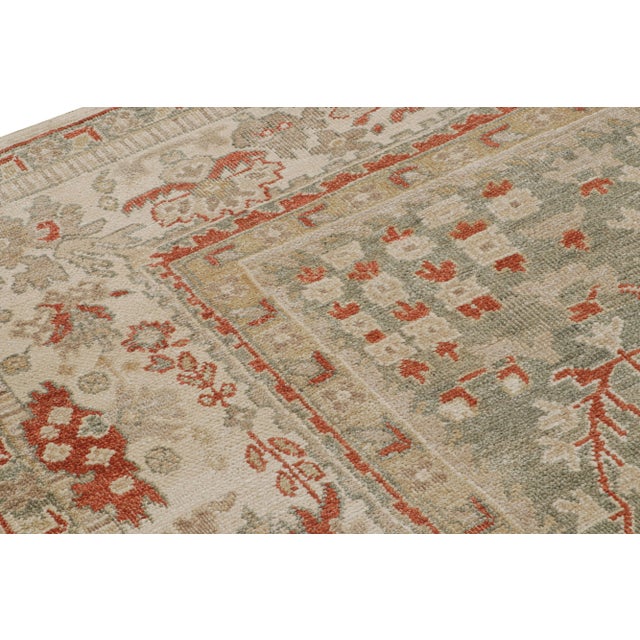 2010s Rug & Kilim’s Oushak Style Rug in Beige-Brown, Green Floral Patterns For Sale - Image 5 of 7