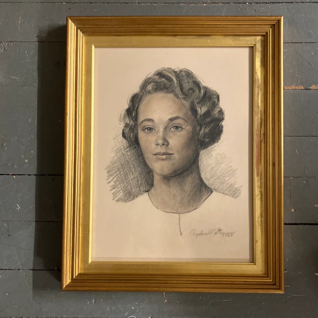 1930’s Original Pastel Female Portrait Drawing Signed Vintage Frame For Sale In Philadelphia - Image 6 of 6