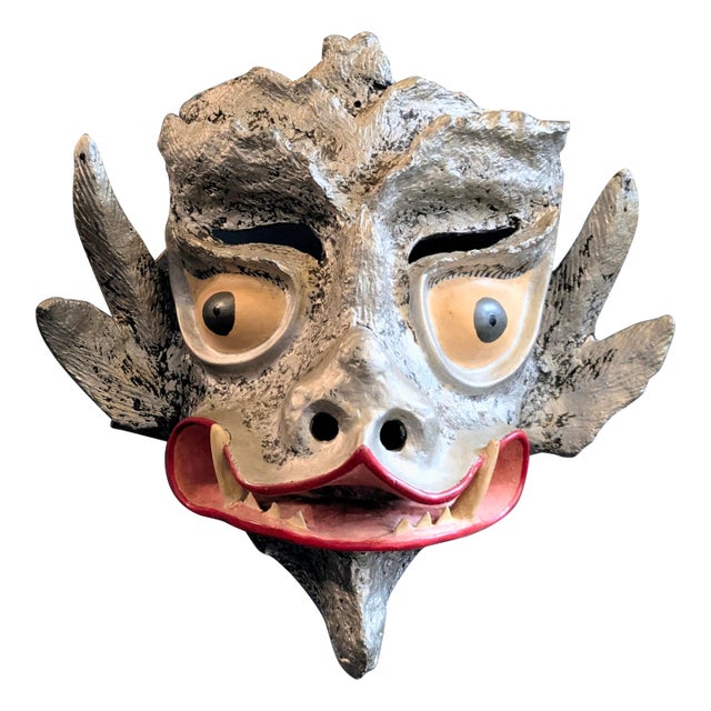 Vintage Chinese Paper-Maché Folk Art Dragon/Demon Mask For Sale