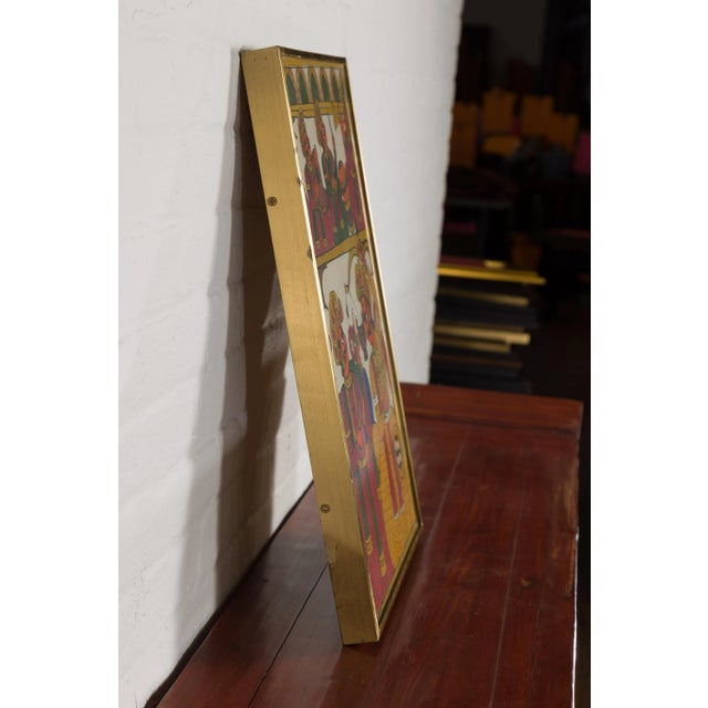 Folk Art Antique Hand Painted Indian Folk Art Musicians & Archers Painting For Sale - Image 3 of 12