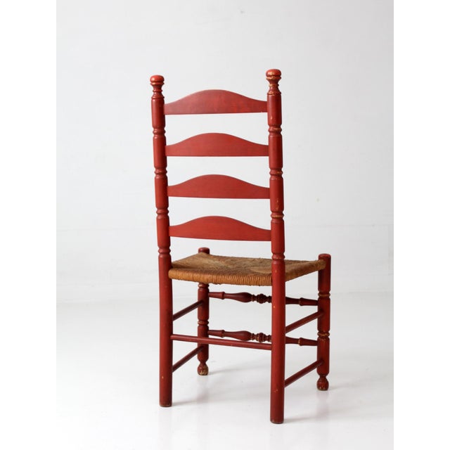 Vintage Red Ladder Back Rush Seat Chair For Sale - Image 10 of 18