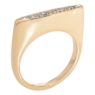 70s Diamond Square Ring Sz 5 Stacking Band Vintage 14k Yellow Gold Jewelry For Sale