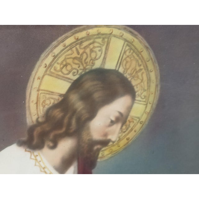 1930s 1938 First Communion Devotional Portrait in Ornate Silvered Polychrome Floral Frame For Sale - Image 5 of 13