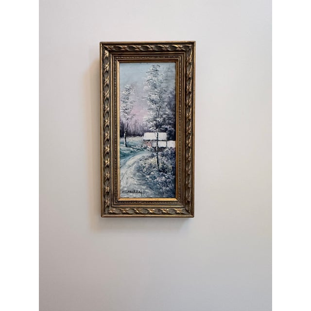 A quietly evocative winter landscape by listed Italian artist Joseph Collazzi (1914–1989), rendered in oil on board with...