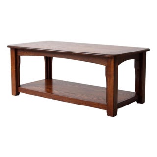 Vintage Oak Coffee Table With Base Shelf For Sale