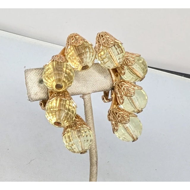 Vintage 1950s Signed Napier Yellow Disco Ball Clip Earrings-2 Pieces For Sale - Image 9 of 12