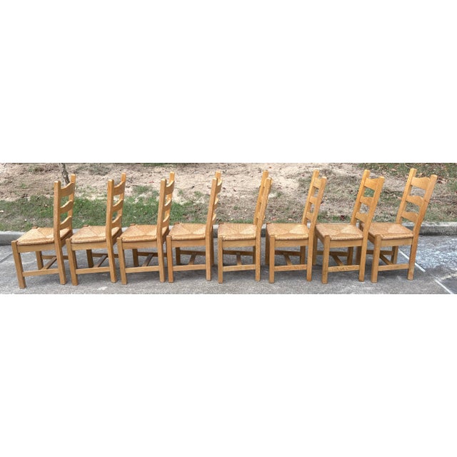 Late 20th Century Vintage Country French Ladder Back Rush Seat Dining Chairs - Set of 8 For Sale - Image 5 of 8
