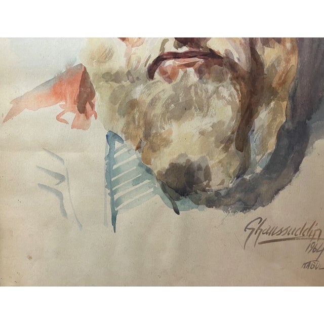1960s Rare Ustad Ghaussuddin Afganistan Blind Man Watercolor Portrait Painting For Sale - Image 9 of 12